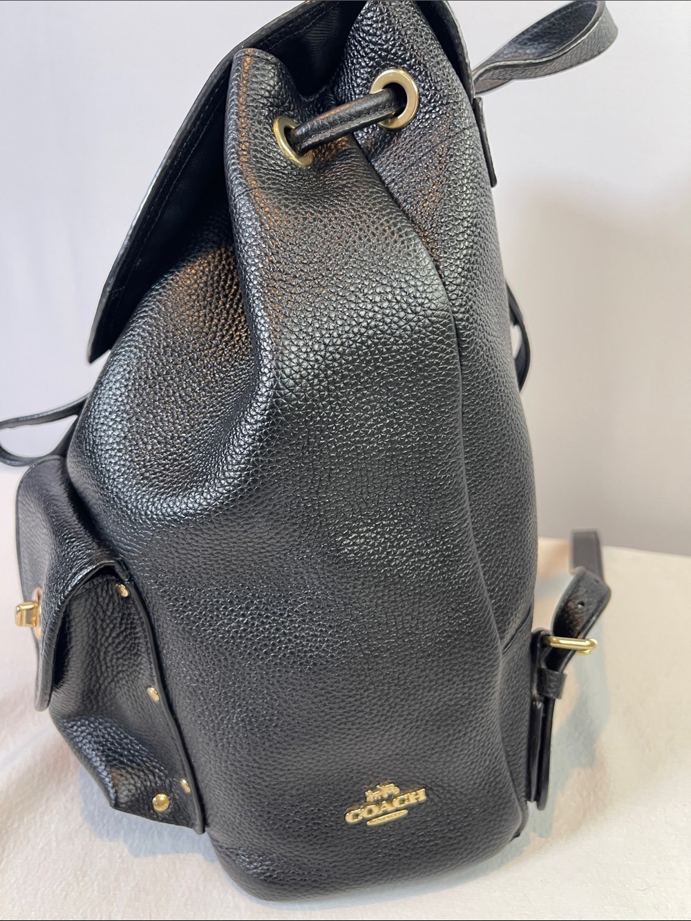 Coach G1861-37582 Turnlock Pocket Leather Backpack Black Pebbled Leather - Picture 7 of 12